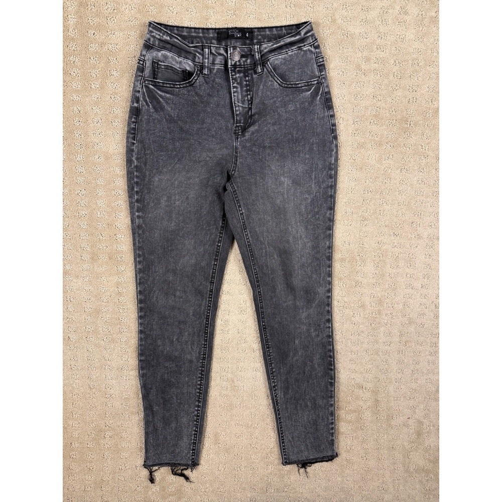 Women's Stitch Star Mid Rise Raw Hem Distressed Black Jeans Sz 4 (24x26)  #1264